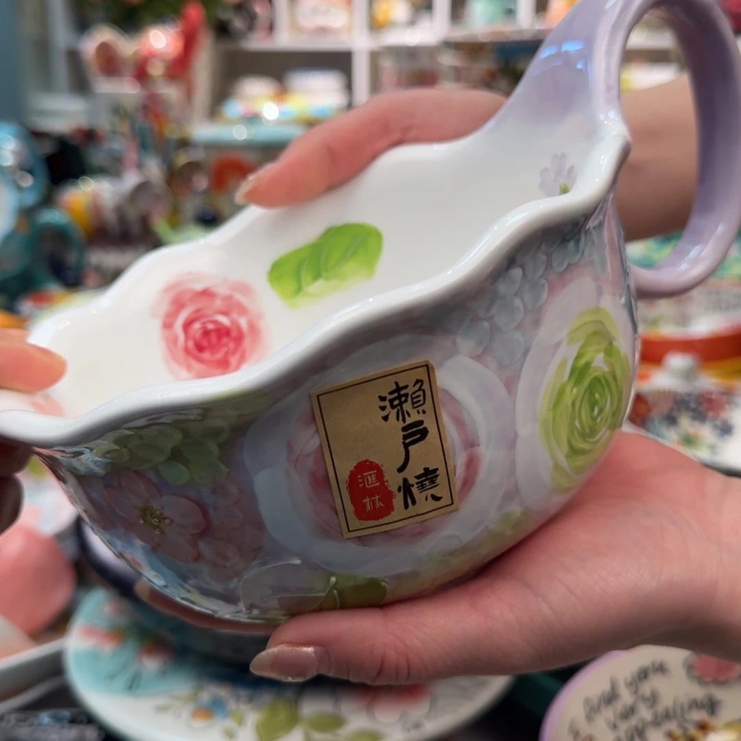 瓷片濑户烧玫瑰蜜语曲把碗1只