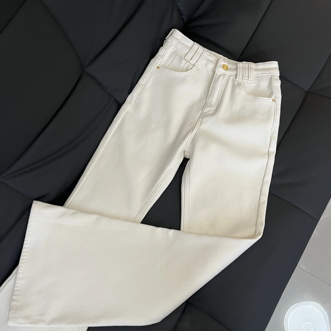 李园家1号店-31037-韩版时尚设计感加绒牛仔微喇裤