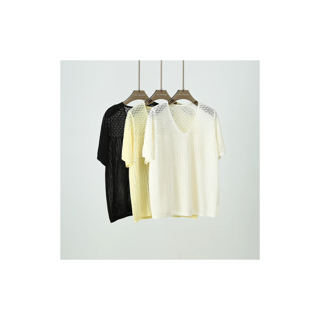 【云纱漏月】莱赛尔+桑蚕丝 时尚百搭夏季镂空宽松针织衫 293-25081