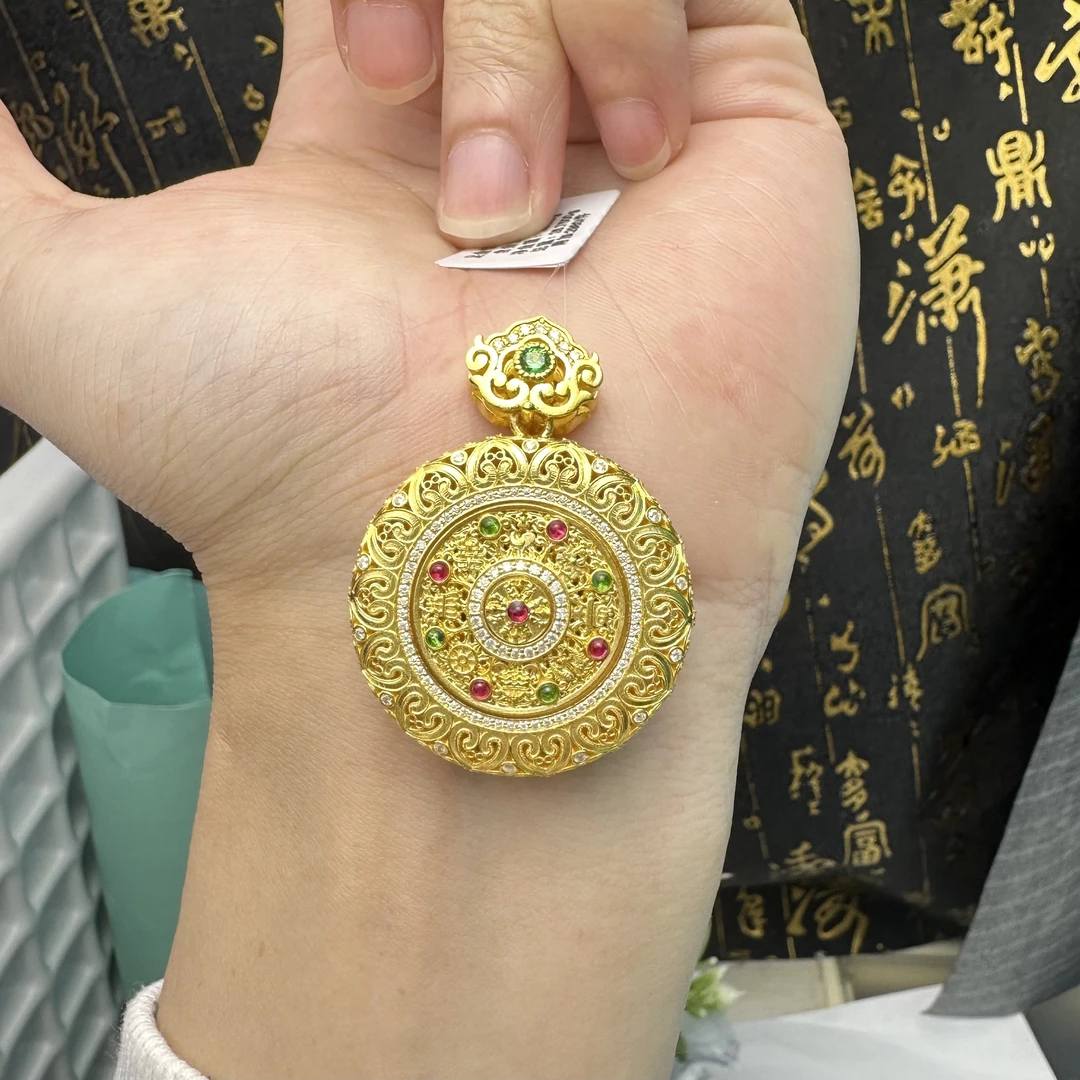 足金999镶嵌时来运转八宝罗盘吊坠