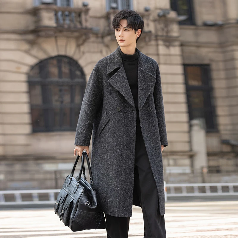 【双面羊毛】毛呢大衣男士中长款加厚风衣冬季过膝商务羊绒呢子外套