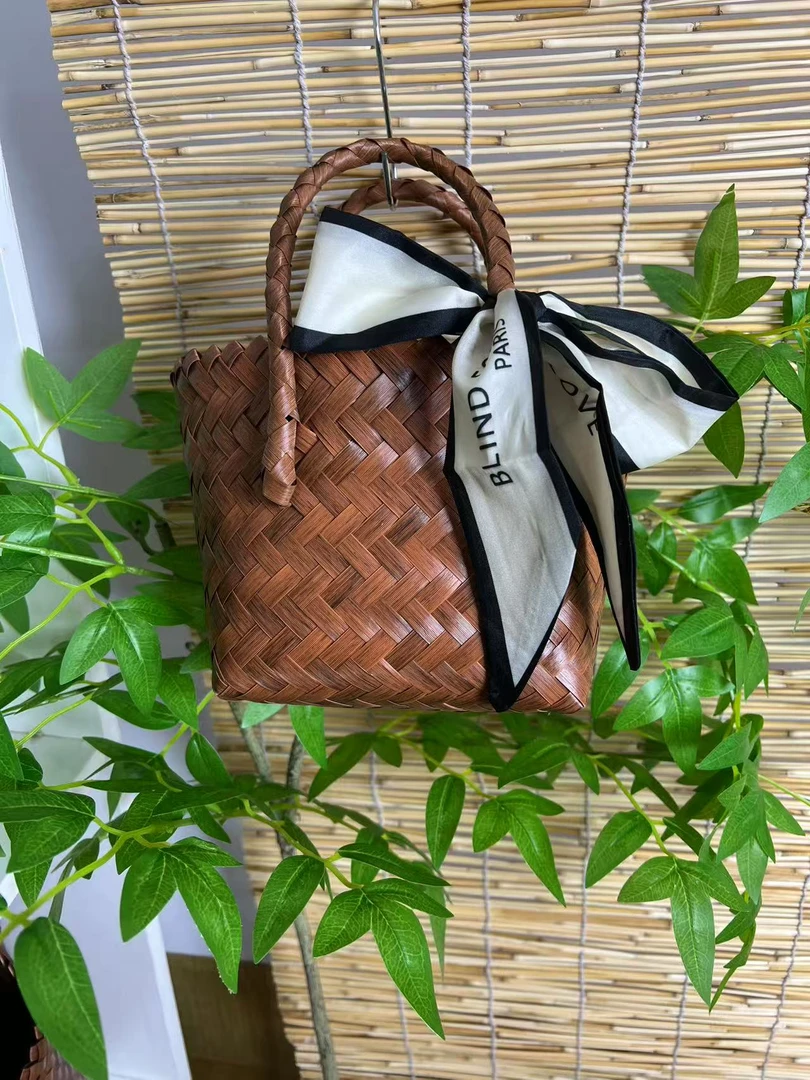 简约风甜美风优雅风编织单肩包休闲百搭编织包咖色啡色时尚复古