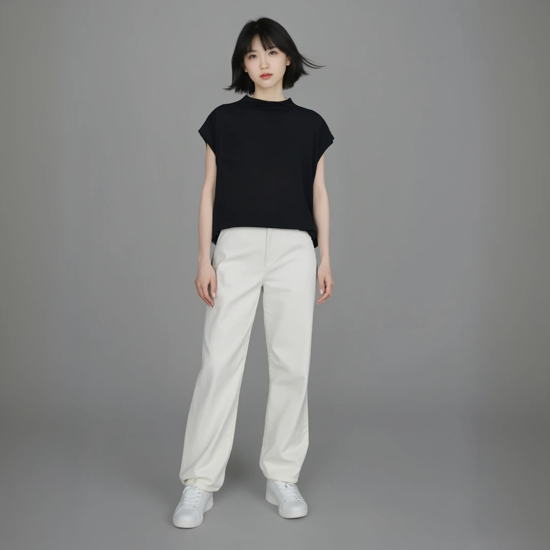 881 时髦洋气显气质百搭时尚半高领宽松高弹纯色短袖T恤可外穿女