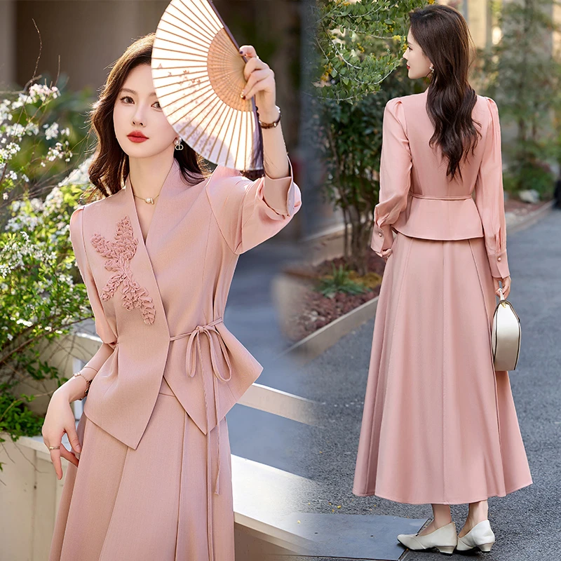 喜婆婆妈妈装2025新款爆款套装裙衬衫半身裙两件套禅意仙气飘飘秋