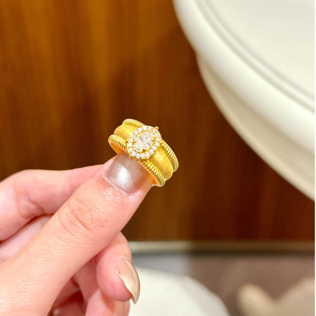 足金999 黄金鸽子蛋戒指 中古风气质时尚精致个性黄金戒指 5D硬金