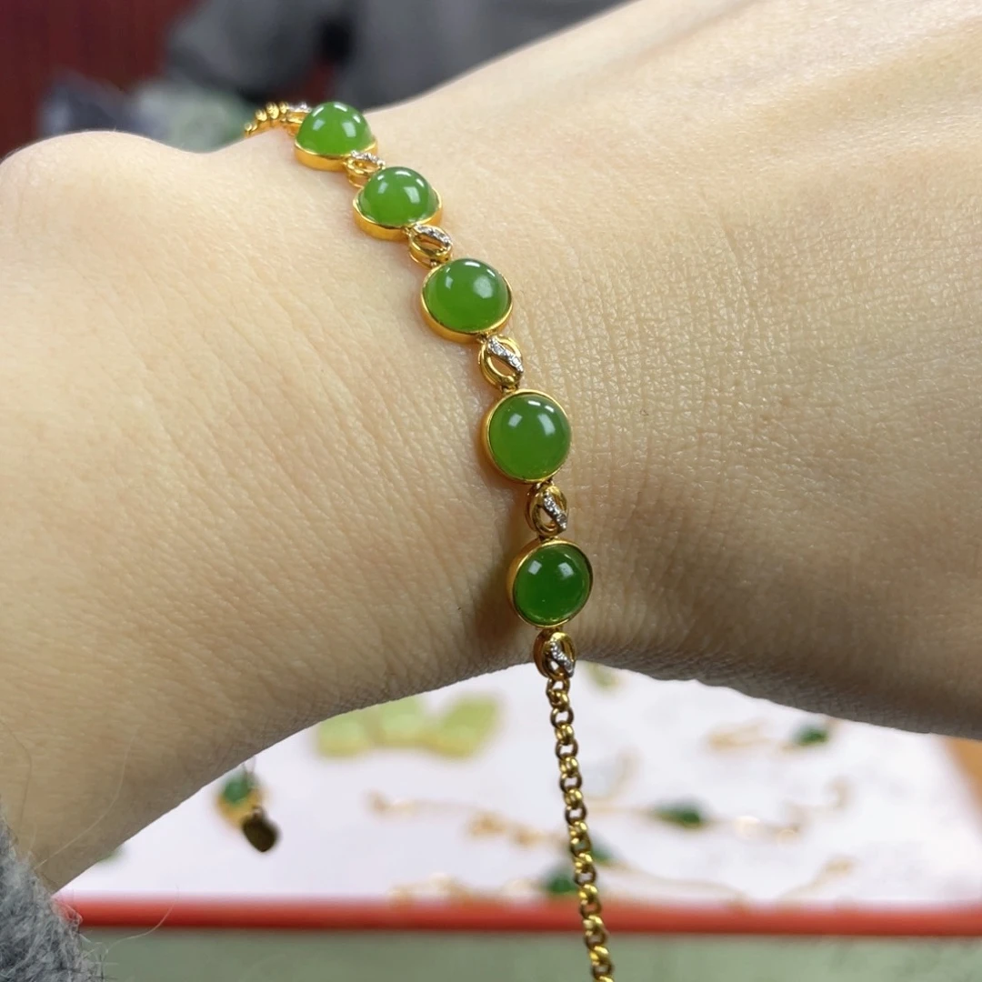 和田玉手链18K金镶嵌