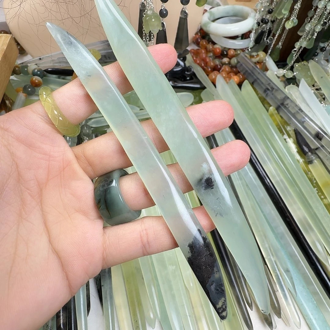 蛇纹石玉合金发饰两只