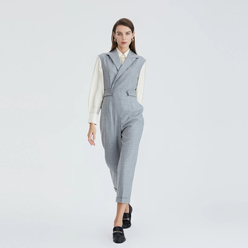 OBEG欧碧倩通勤收腰显瘦无袖连体裤冬高腰九分裤10424013