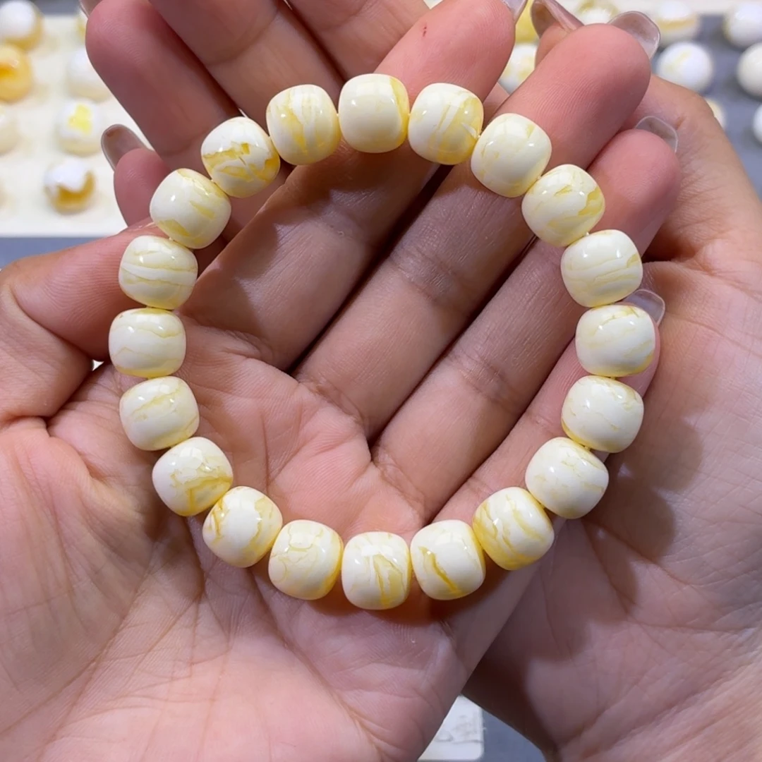 琥珀未镶嵌珠宝奇石11同料虎皮纹手串