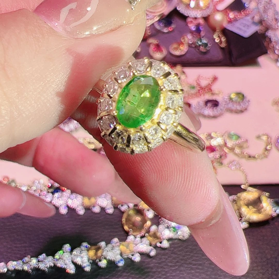 祖母绿戒指银S925镶嵌