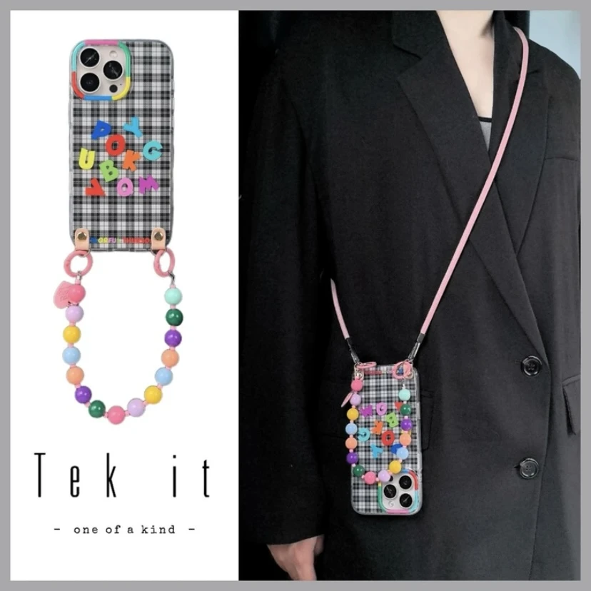 多巴胺彩色字母格子适用iPhone16pro手机壳苹果15promax防摔14新