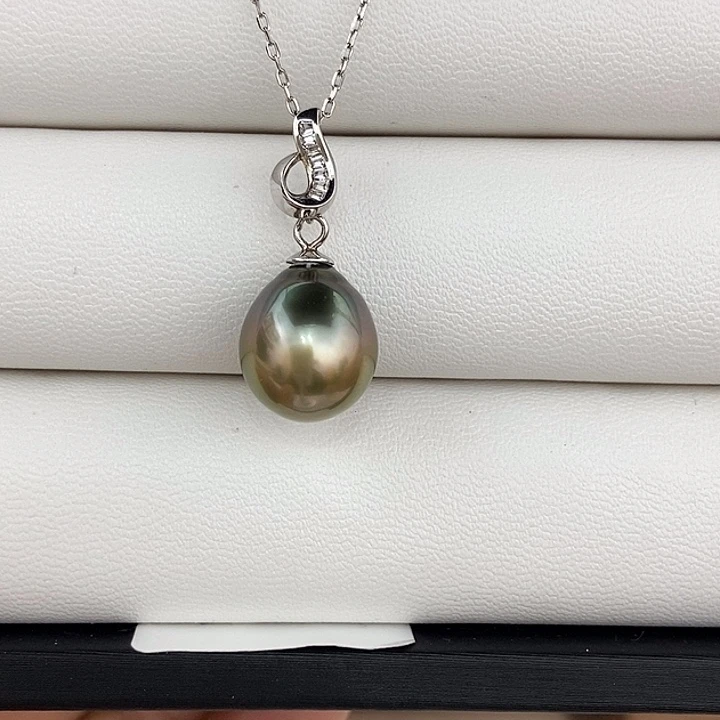 银S925镶嵌吊坠(赠链)海水珍珠水滴大溪地11-12mm