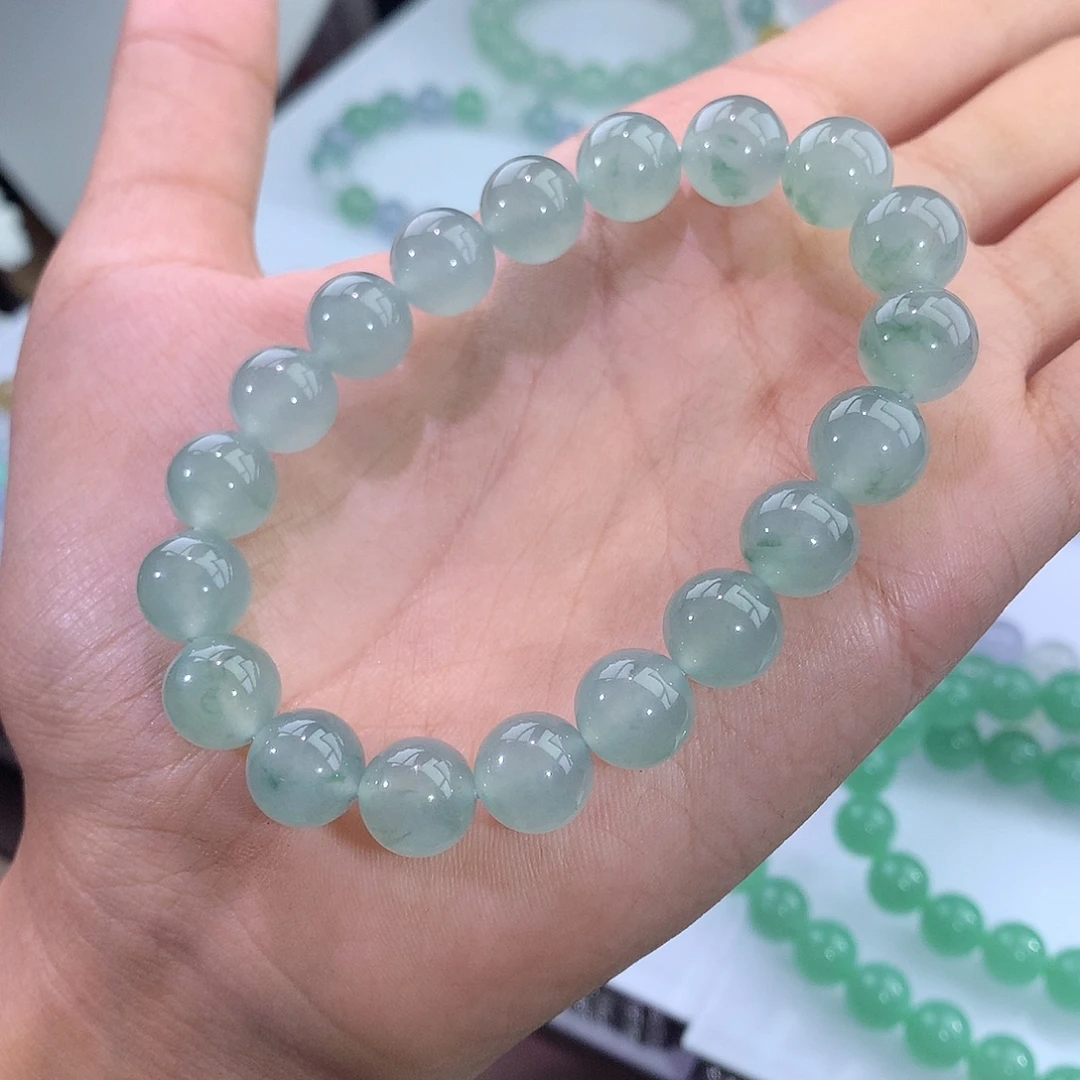 未镶嵌手链翡翠冰种晴绿飘花手串