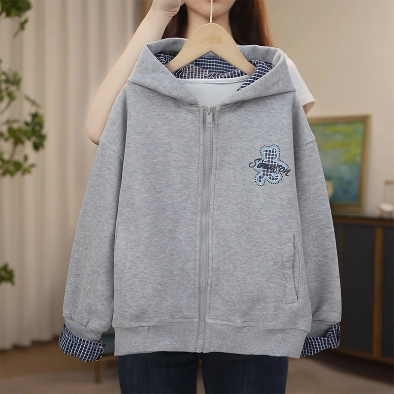 女童秋季外套2025新款百搭款中大童休闲连帽洋气上衣 Q13904