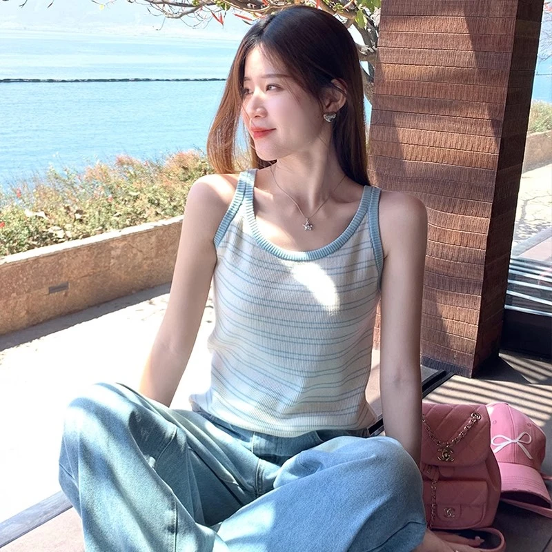 法式条纹外穿吊带背心女款爆款2025新款夏季内搭设计感针织上衣