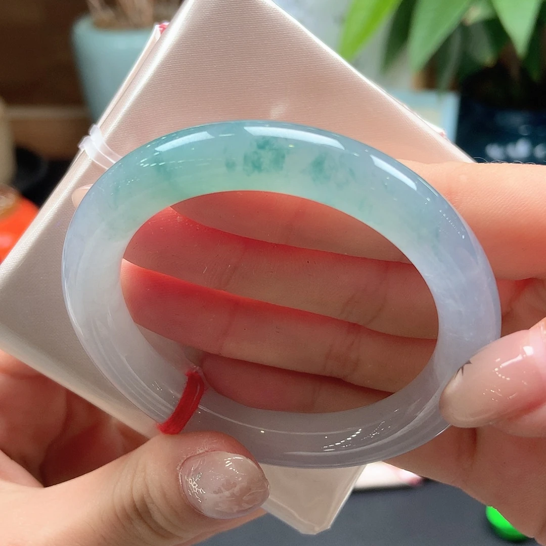 翡翠未镶嵌手镯冰蓝半山飘花49号