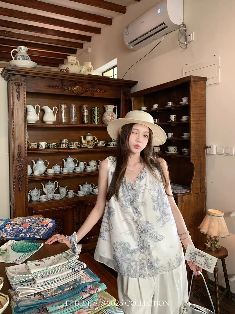 【01-100按编号拍】夏季新款高级感设计款百搭宽松显瘦无袖上衣女