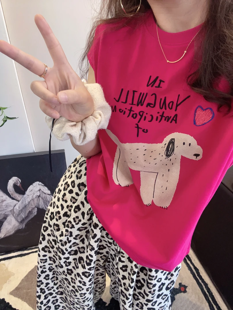 遮baibai肉~抽象狗印花~Yongwill凉感抗菌显瘦背心3795（90-150斤）