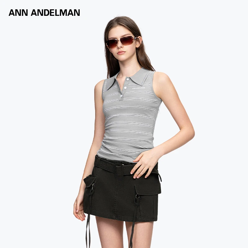 ANN ANDELMAN 25秋冬 时尚设计休闲POLO领条纹毛织背心