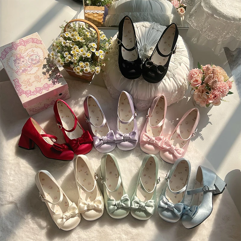 现货小奶芙【缎面】落寻森原创lolita鞋低跟圆头可爱lo鞋洛丽塔鞋