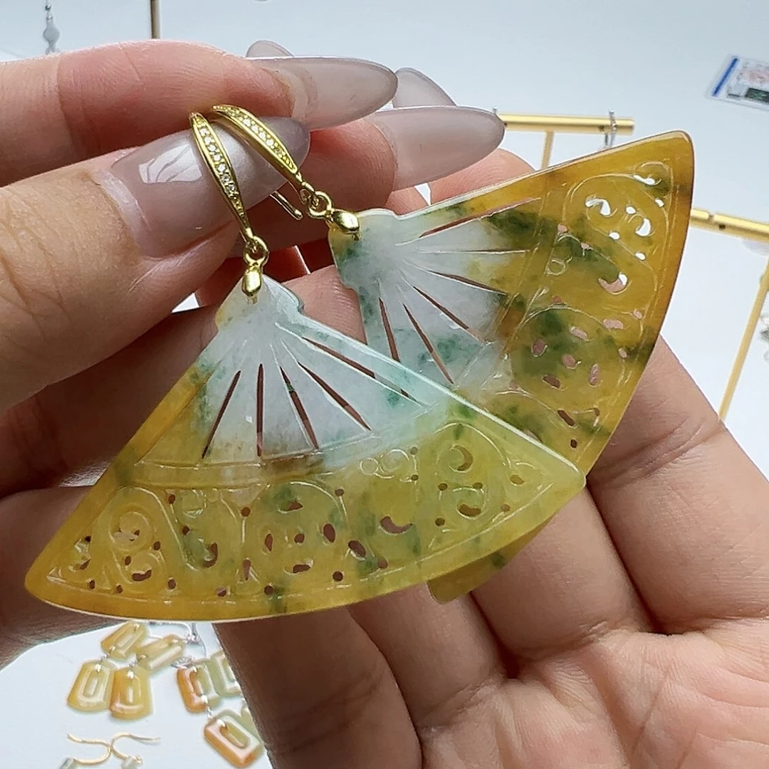 银S925镶嵌翡翠耳饰A*天然缅甸A货翡翠