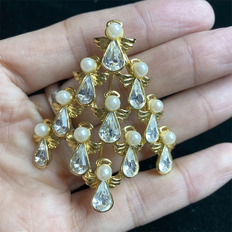 合金胸针 NR白色莱茵石圣诞树胸针1-2【2070109-011】