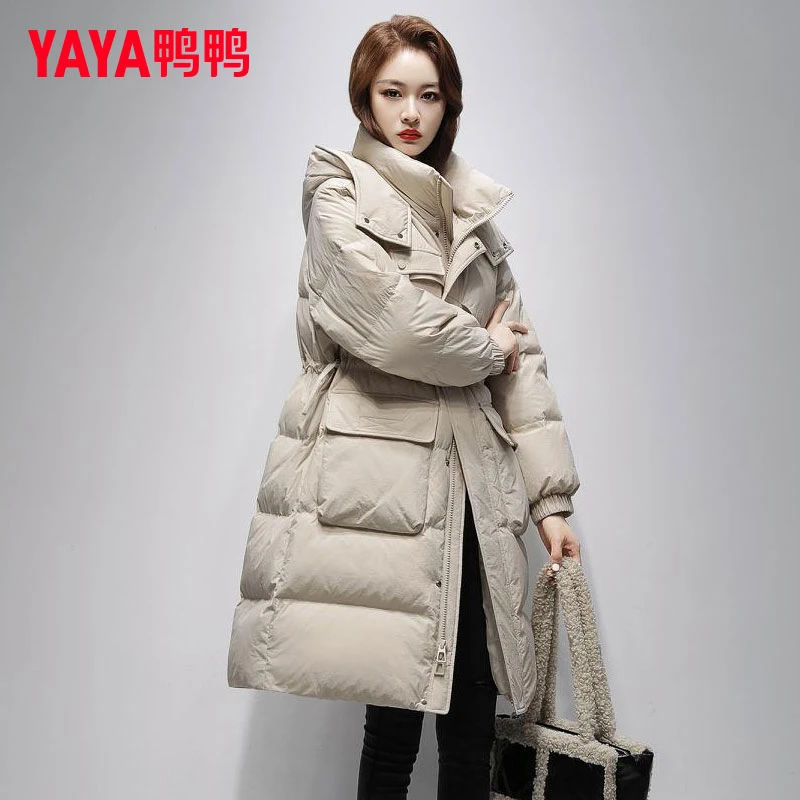 YAYA/鸭鸭羽绒服女2024年新款时尚长款加厚保暖百搭过膝冬季外套