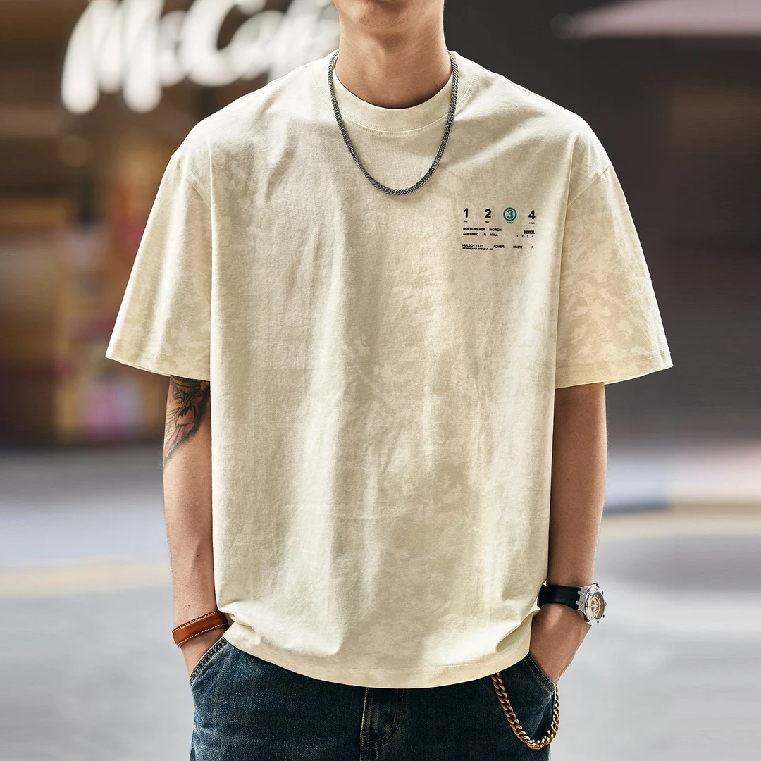 格蓝鹿美式重磅复古扎染男士t恤2025夏季新款重磅短袖体恤上衣潮