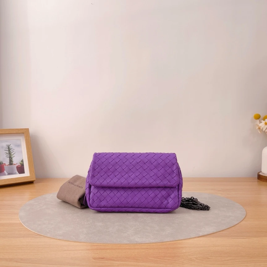 95新 BOTTEGA VENETA/葆蝶家 紫色编织单肩包/7873