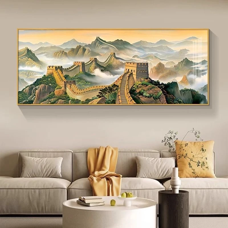 万里长城画靠山图客厅高档大气办公室沙发背景装饰挂画