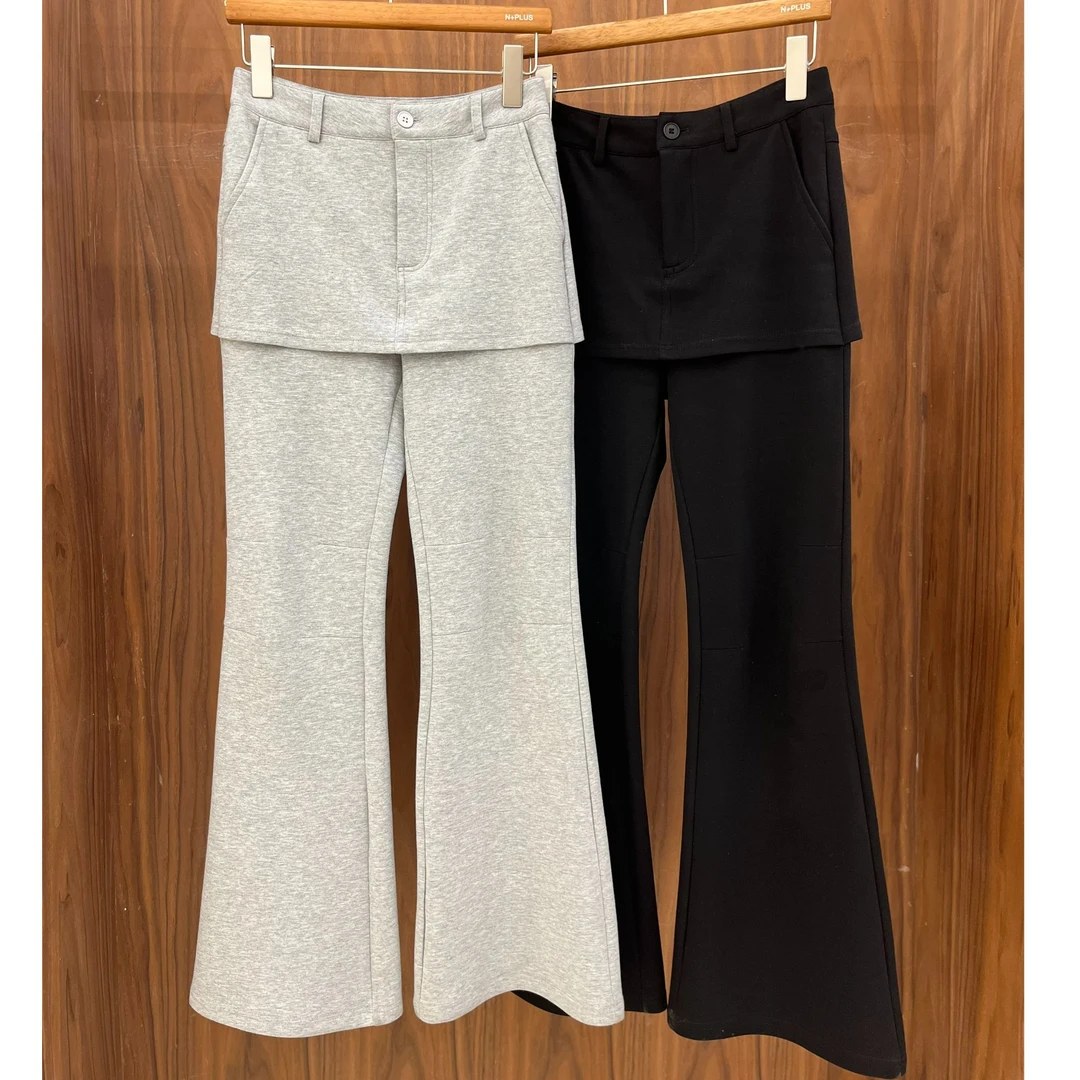 十三行7c-春夏福秒高腰休闲屁帘假两件微喇裤#66026