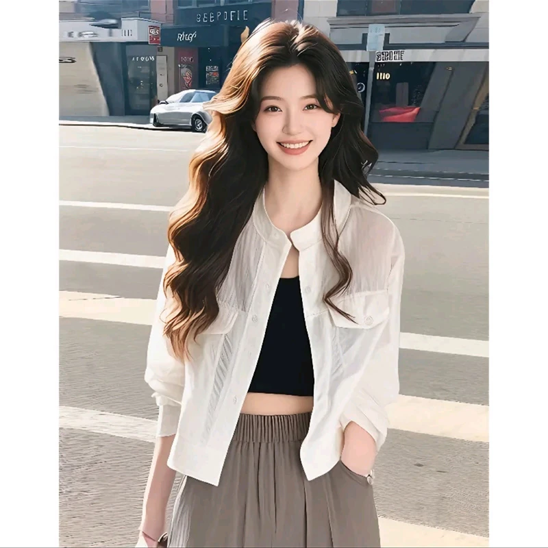 长袖防晒衣衬衫外套2025夏季新款韩版宽松开衫短款薄款透气上衣女