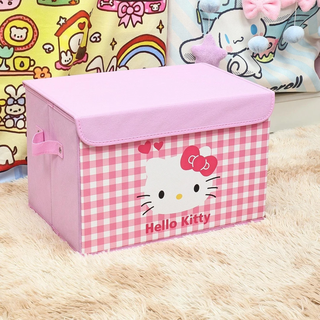 折叠hellokitty收纳箱桌面储物盒化妆品可爱凯蒂猫女学生宿舍带盖