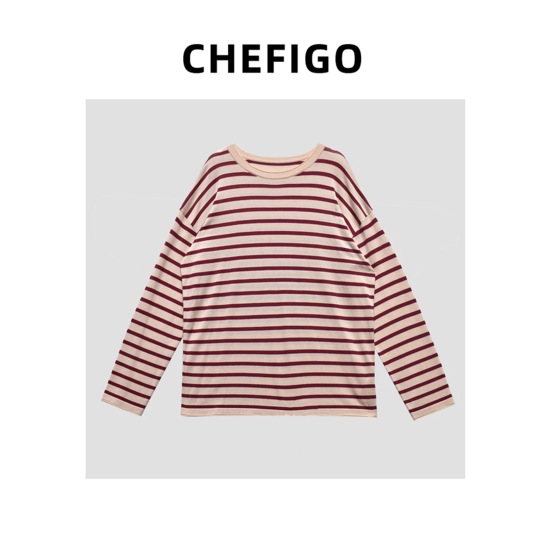 CHEFLGO桑蚕丝天丝羊毛条纹衫