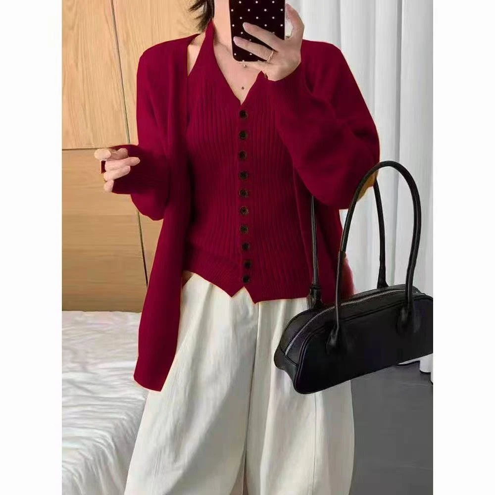 橘色小众两件套女2025秋冬季新款慵懒风气质百搭高级减龄休闲套装