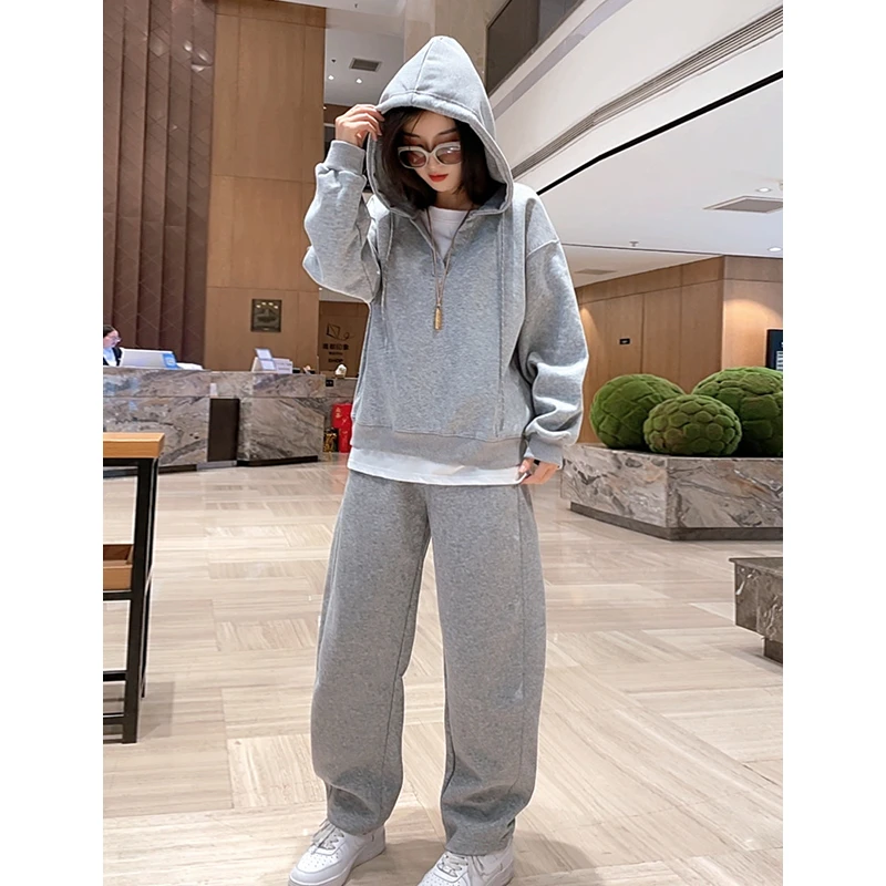 时尚假两件卫衣女2025春秋新品连帽拼接百搭宽松长袖上衣休闲