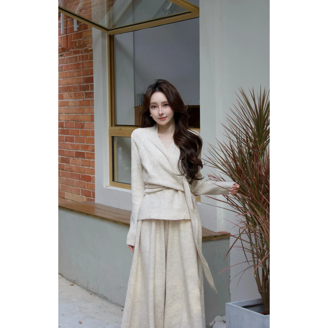 秋冬韩系穿搭高级感针织半身裙套装2026新爆款气质搭配一整套长裙