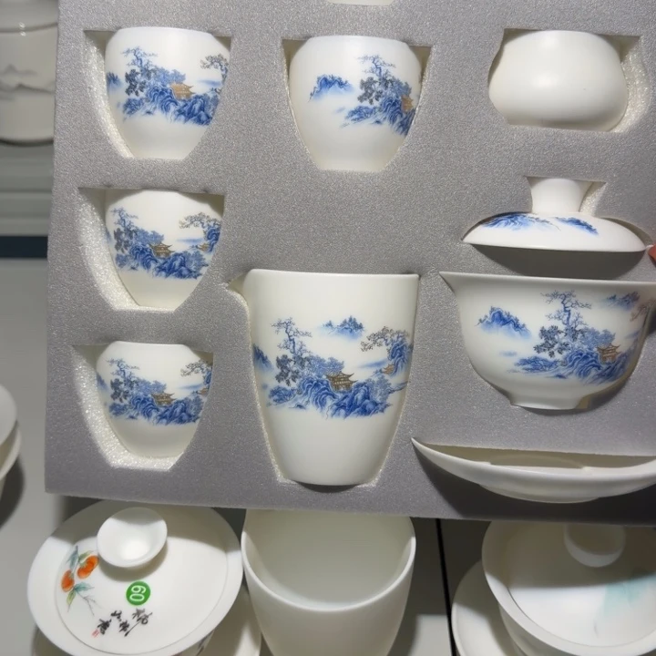 素烧冰种薄胎青花套组