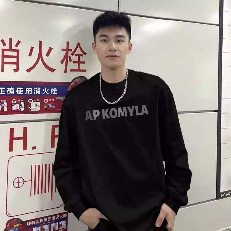 特大码300斤字母印花长袖T恤时尚潮流春秋美式复古个性潮牌秋衣服