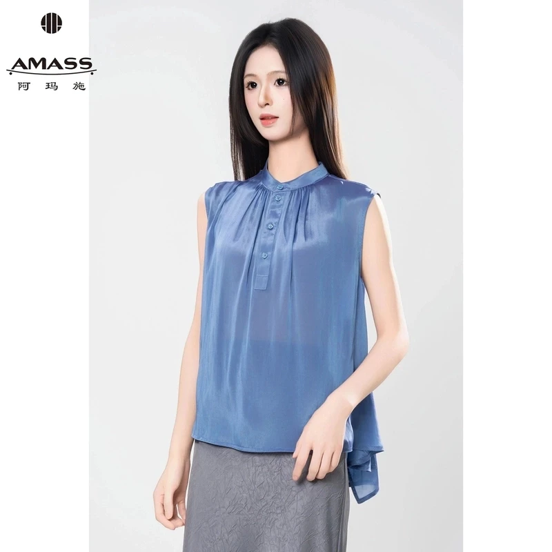 AMASS/阿玛施春夏新款不规则设计感立领无袖衬衫女时尚百搭530043