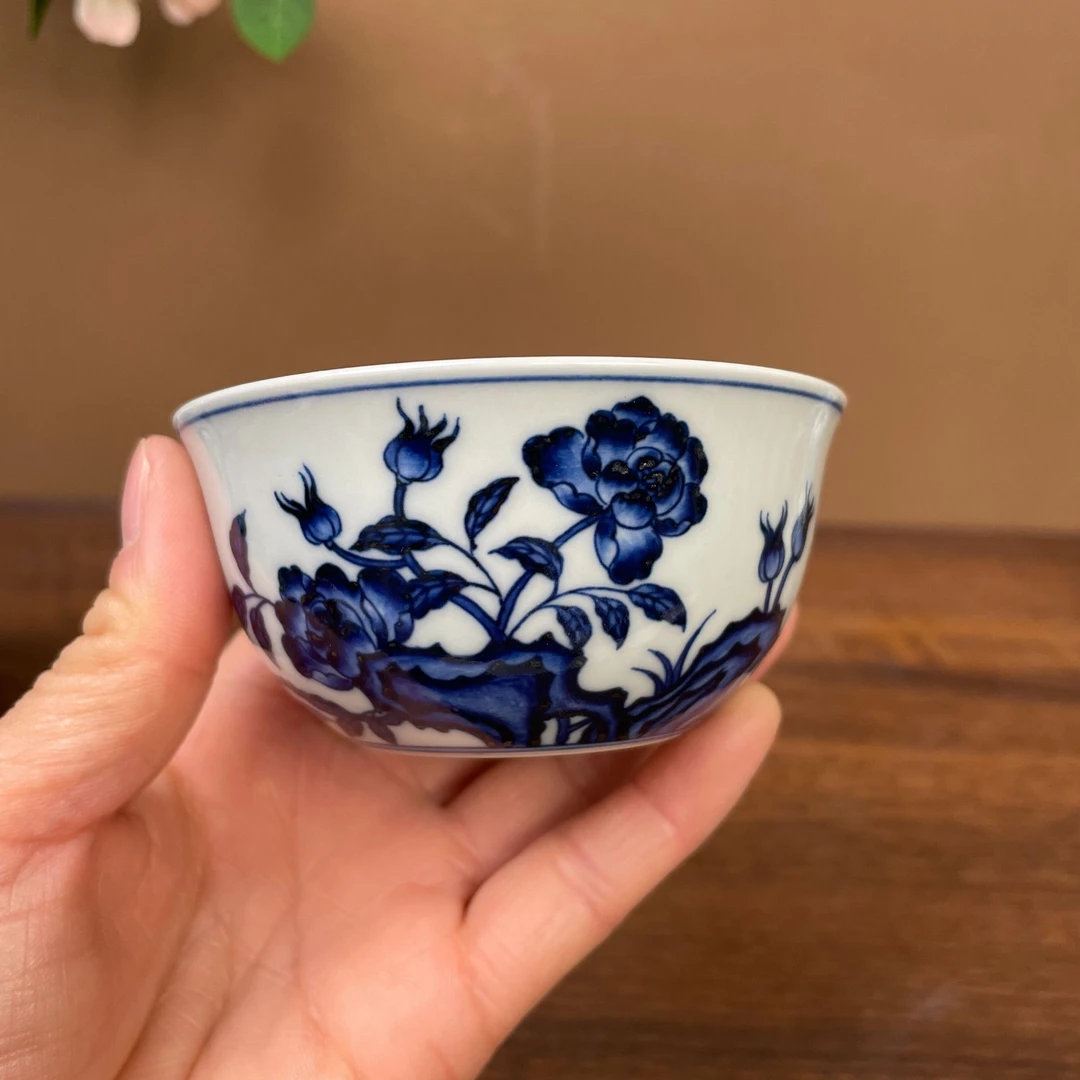 【望月御品】玫瑰花卉鸡缸杯手工手绘景德镇茶具容量90毫升