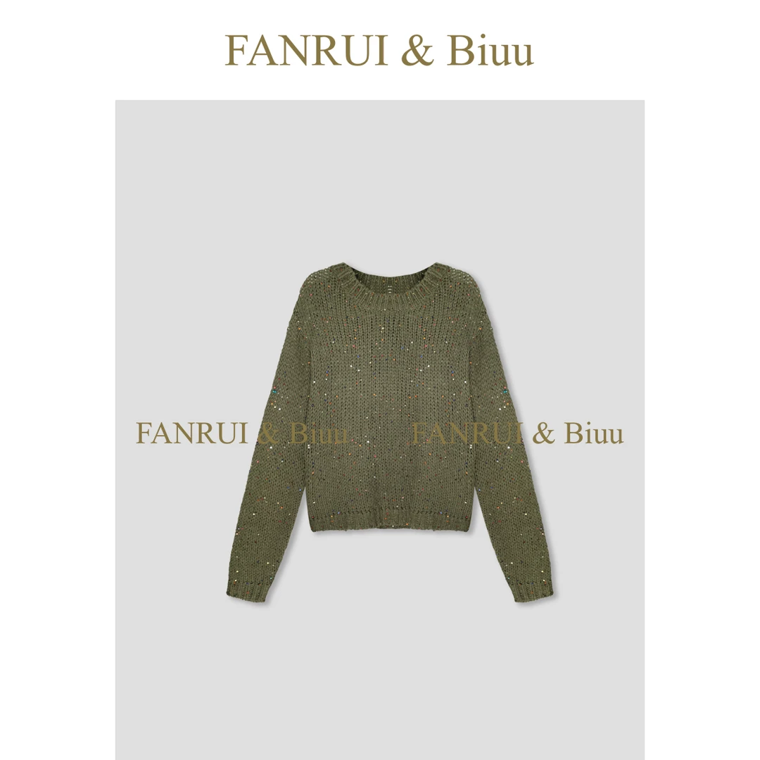 抖音双11泛芮「贝贝biuu」羊毛颗粒花纱减龄百搭洋气针织毛衣B18623