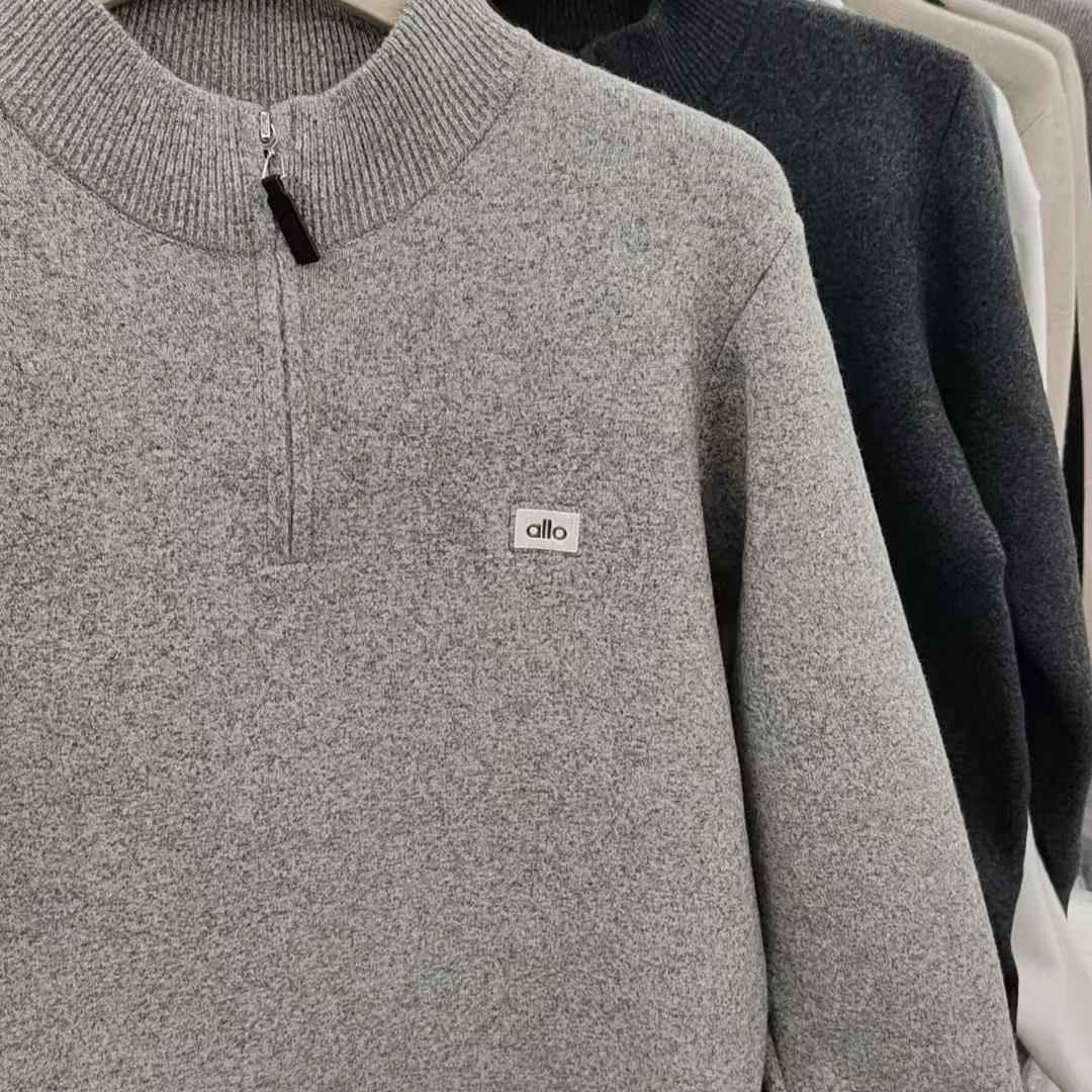 纯色冬季保暖拉链针织衫毛衣立领加绒加厚半高领男士