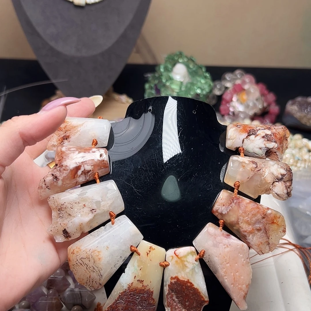 玛瑙/玉髓合金珠宝半成品d738 樱花粉玛瑙拍二发一