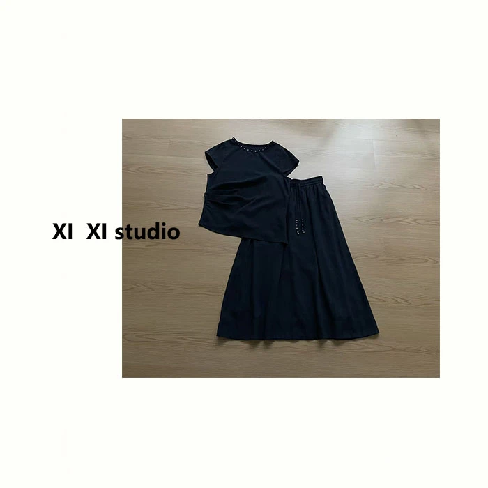 【汐汐女装】夏季小个子定制显瘦百搭领口设计感套装 7260