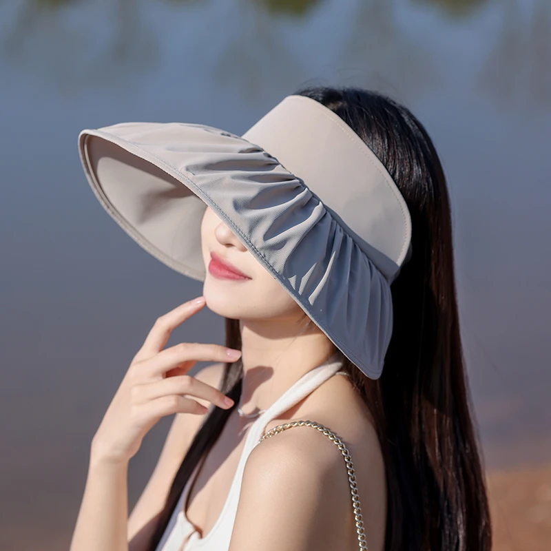 女遮脸防晒冰丝太阳帽夏季大帽檐出游遮阳帽防紫外线可折叠空顶帽