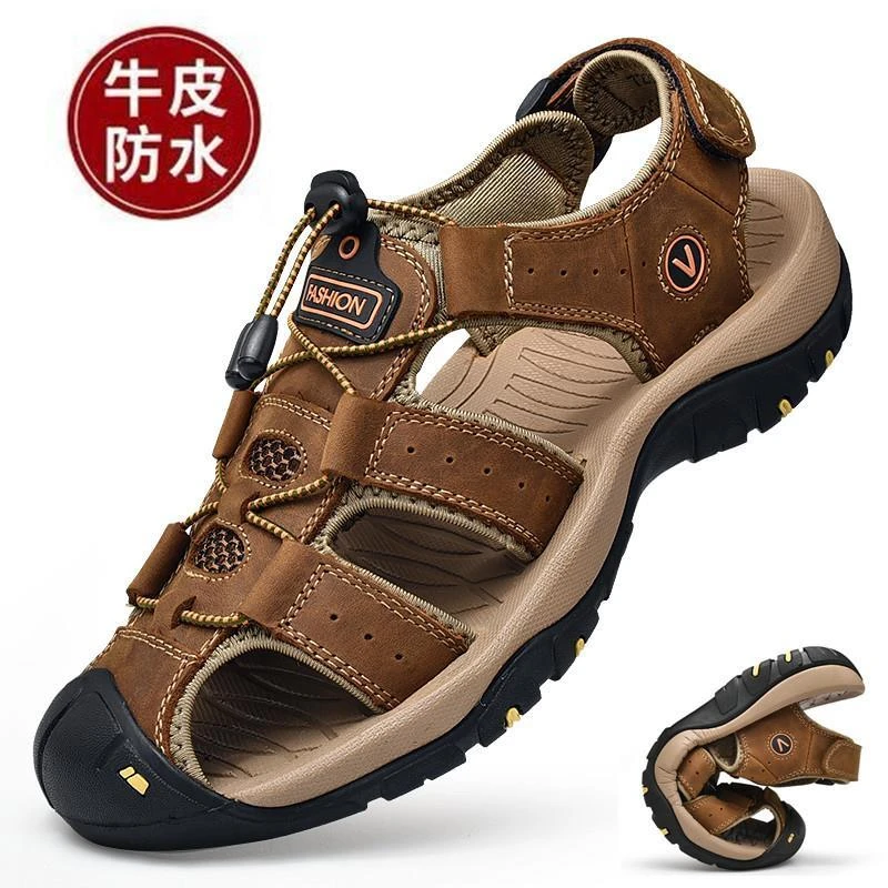 凉鞋男潮真皮包头拖鞋户外运动休闲鞋2025新款夏季透气男鞋沙滩鞋