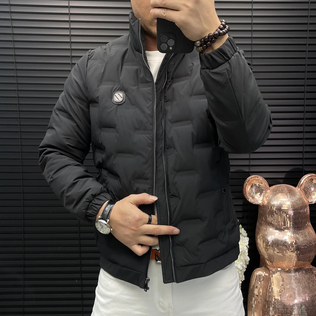 男装立领压格压花棉服N939厚款短款棉衣棉服时尚潮流秋冬修身