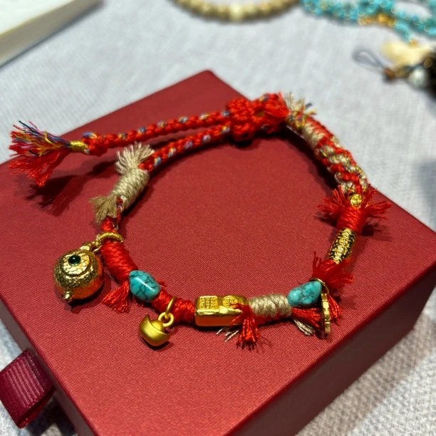 合成金属手链 X-264 925银镀金手工编绳新年红绳