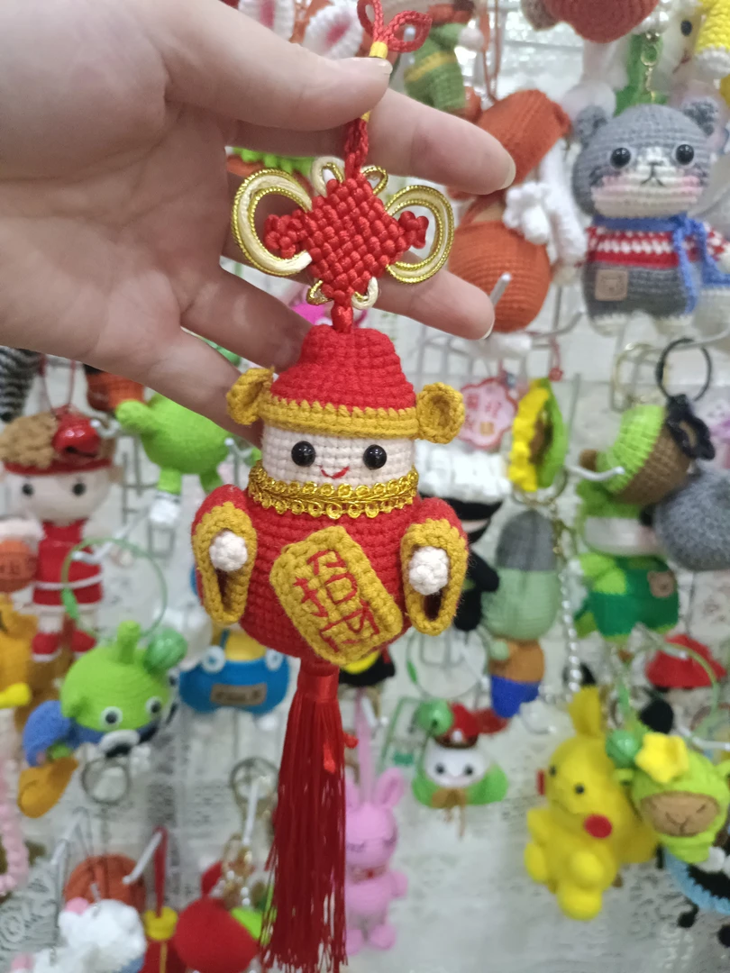 成品手工钩织小财神车挂 挂件
